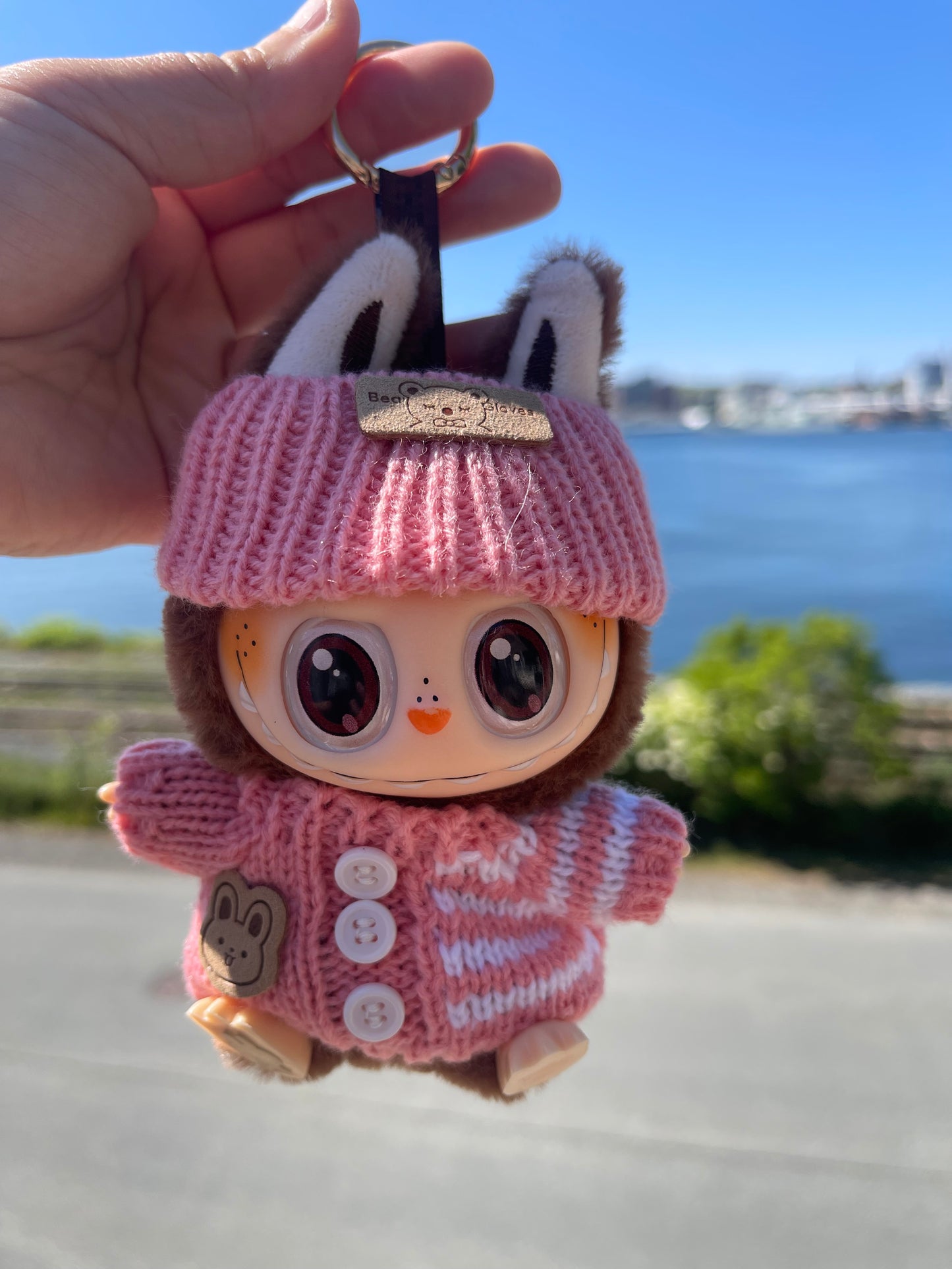 Pink Striped Knit Sweater w Hat