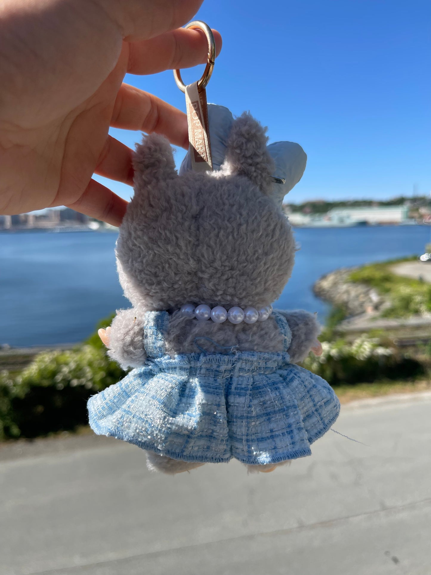 Blue & White Dress w Pearls & Bow