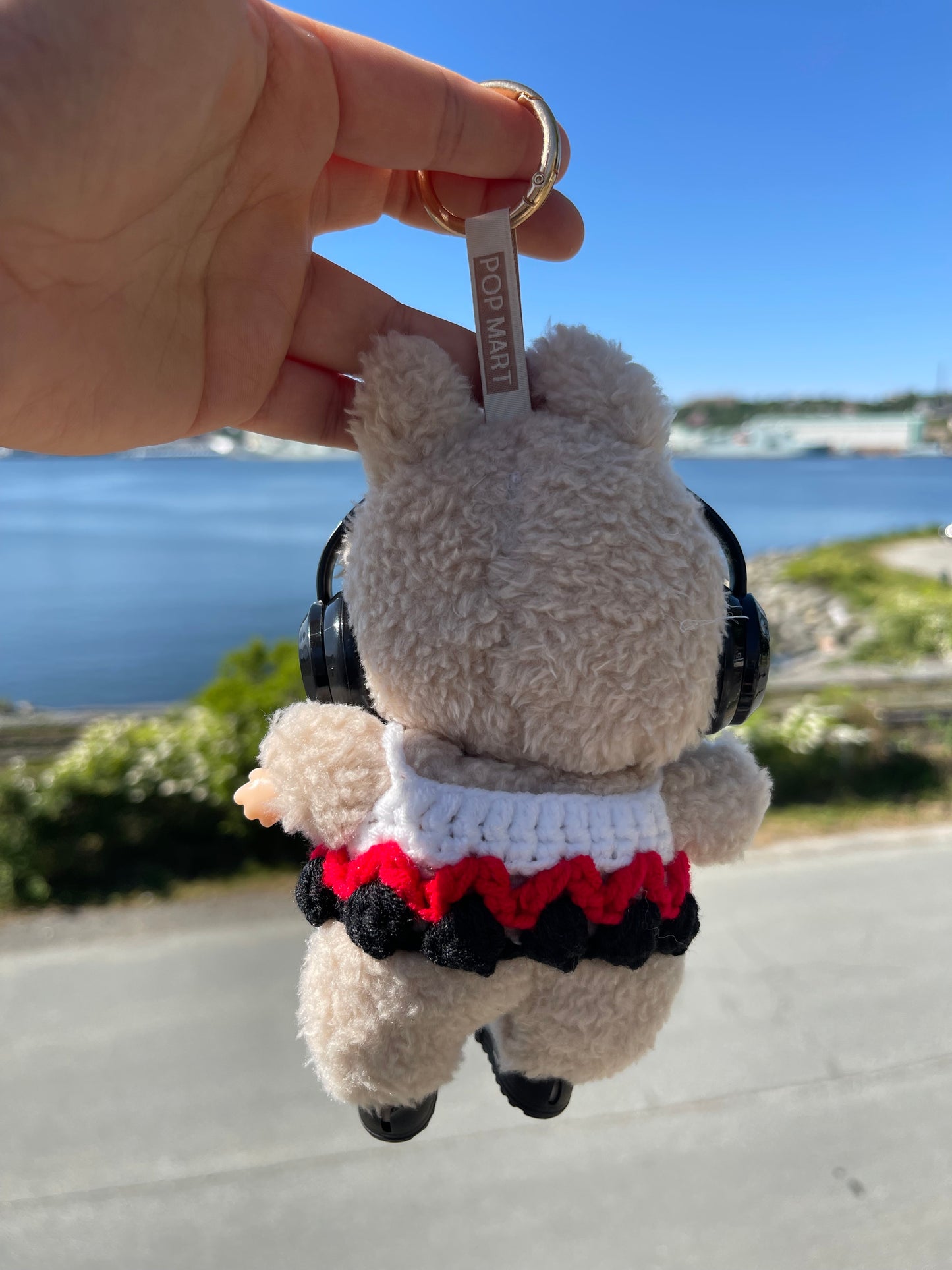 White, Red & Black Knit Sweater w Shoes & Headphones