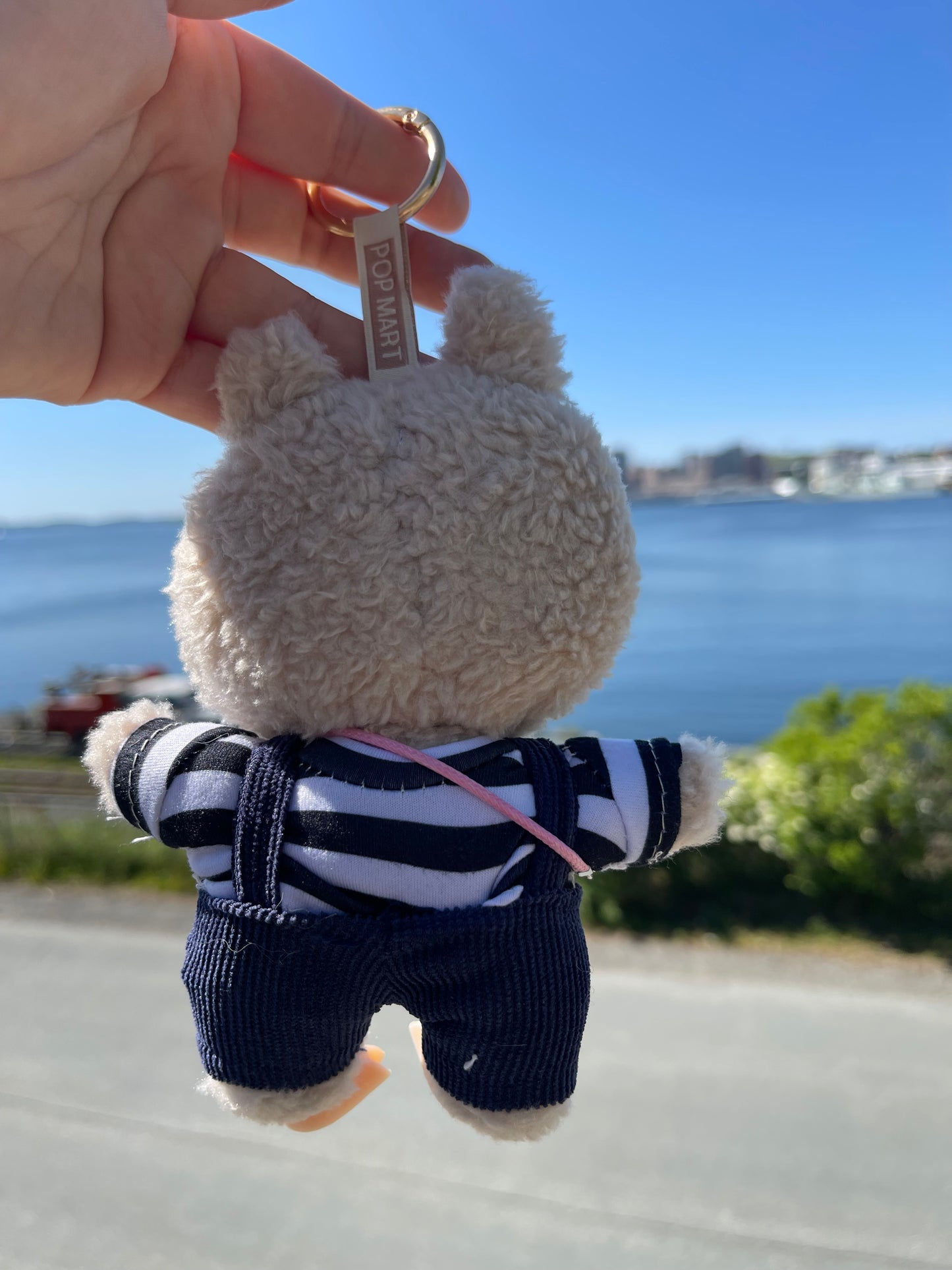 Navy Overalls w Stripped Shirt & Bottle