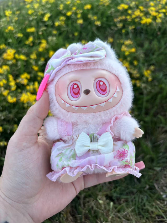 Pink Floral Bow Dress Labubu Clothes Only