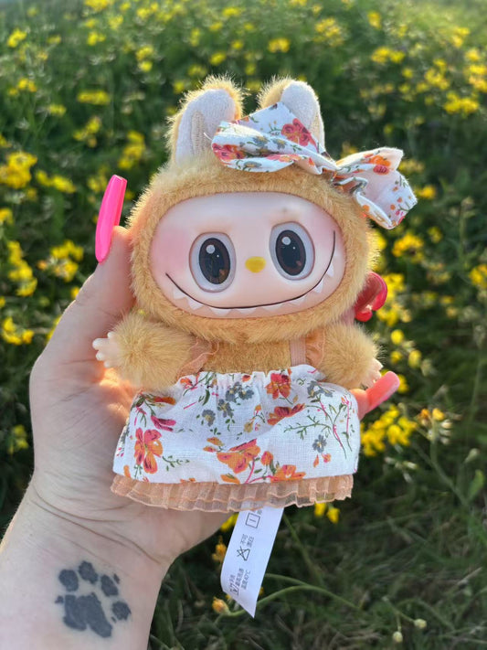 Orange Floral Bunny Dress Labubu Clothes Only