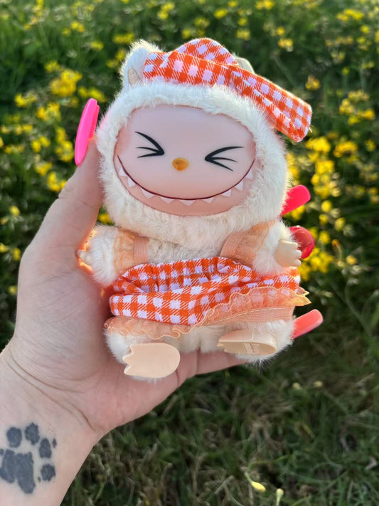 Orange Gingham Bunny Dress Labubu Clothes Only