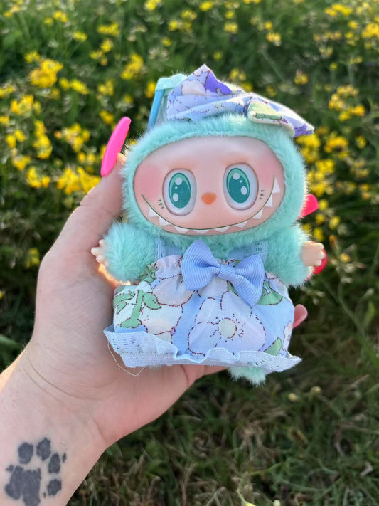 Blue Floral Bunny Dress Labubu Clothes Only