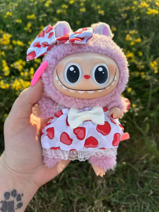 Red Heart Bunny Dress Labubu Clothes Only