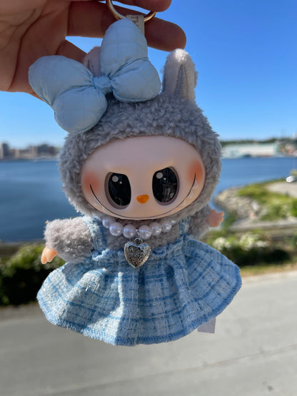 Blue & White Dress w Pearls & Bow