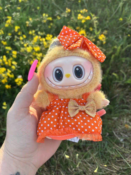 Orange Polka Dot Dress Labubu Clothes Only