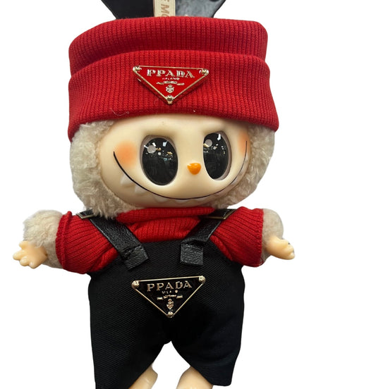 Black Overalls w Red Shirt & Hat