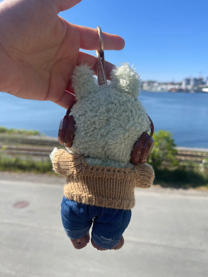 Brown Knit Sweater w Jeans, Headphones & Shoes