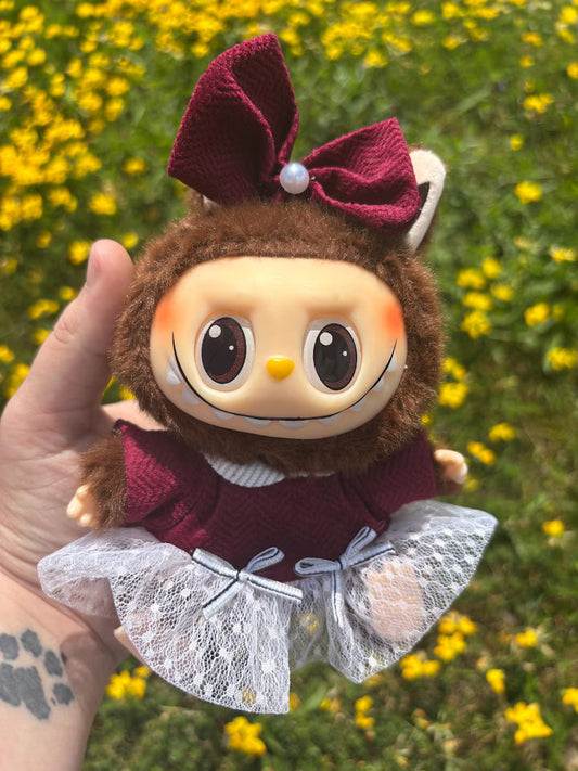 Burgundy Dress Labubu Clothes
