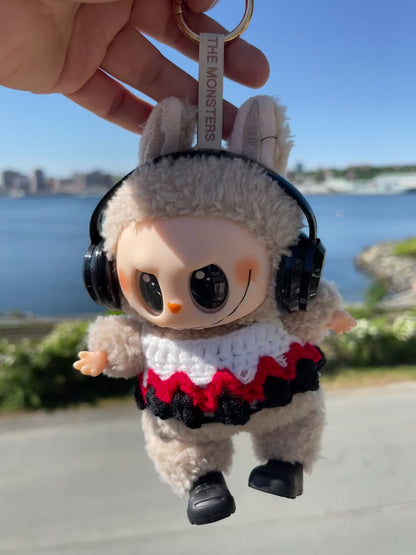 White, Red & Black Knit Sweater w Shoes & Headphones